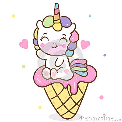 Illustrator of Cute Unicorn vector with icecream, Nursery decoration, Happy Summer holiday Vector Illustration