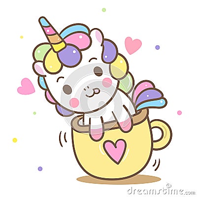 Illustrator of Cute Unicorn vector in mini cup, Kawaii pony cartoon, Nursery decoration Vector Illustration