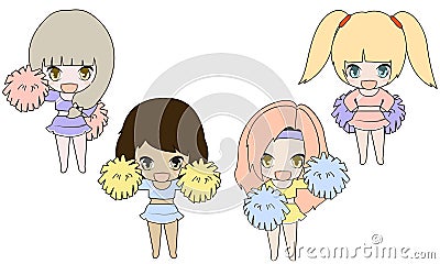 Illustrator of four girls cheerleader Vector Illustration