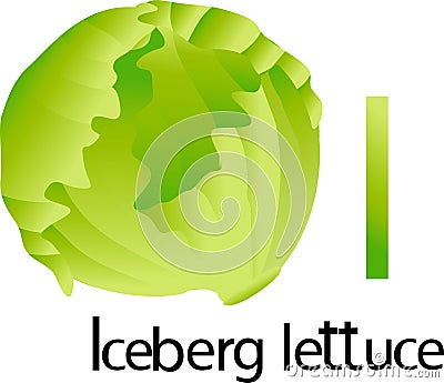 Illustrator i font with iceberg lettuce Vector Illustration