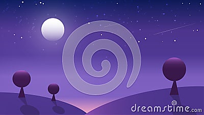 Illustrator illustration purple night with moon Cartoon Illustration