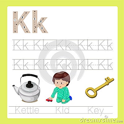 Illustrator of k exercise A-Z cartoon vocabulary Stock Photo