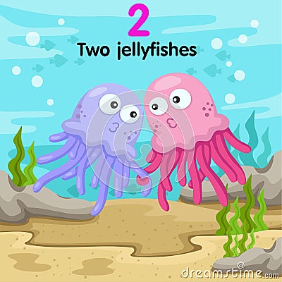 Illustrator of number with two jellyfishes Vector Illustration