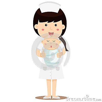 Illustrator of Nurse holding baby sleep Vector Illustration