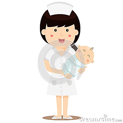 Illustrator of Nurse holding baby smile Vector Illustration