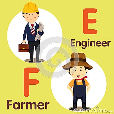 Illustrator of professional character Engineer and Farmer Vector Illustration