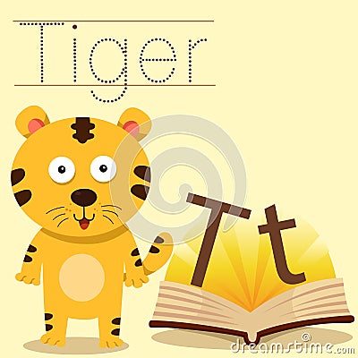 Illustrator of T for Tiger vocabulary Vector Illustration