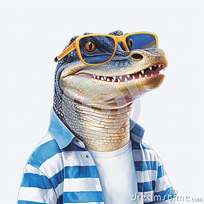 Funny Crocodile Wearing Sunglasses In Hyper-realistic Style Cartoon Illustration
