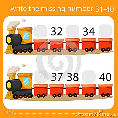 Illustrator of write the missing number 31-40 Vector Illustration