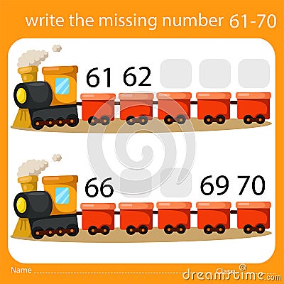 Illustrator of write the missing number 61-70 Vector Illustration