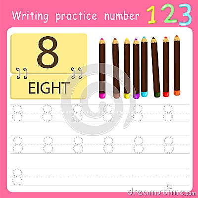 Illustrator Write practice number 8 Vector Illustration