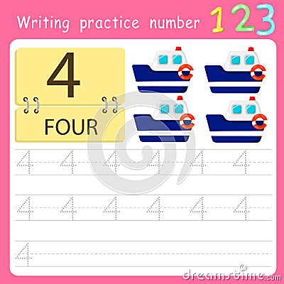 Illustrator Write practice number 4 Vector Illustration