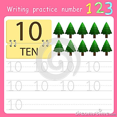 Illustrator Write practice number 10 Vector Illustration