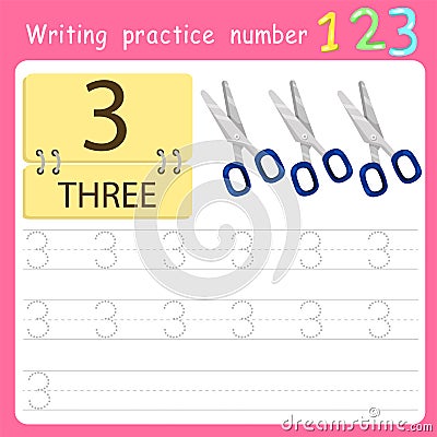 Illustrator Write practice number 3 Vector Illustration