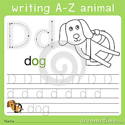 Illustrator of writing a-z animal d Vector Illustration