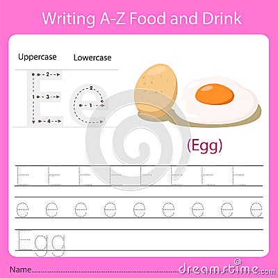 Illustrator of writing a - z food and drink E Egg Vector Illustration