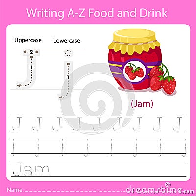 Illustrator of writing a - z food and drink j jam Vector Illustration