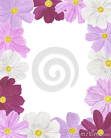 Greeting card cosmea flowers watercolor illustration Cartoon Illustration