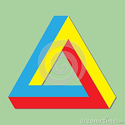 Penrose impossible triangle in blue, red and yellow Vector Illustration