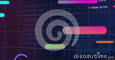 Image of abstract patterns over graphs, trading board and computer language on blue background Stock Photo
