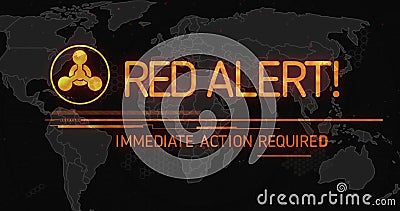 Image of abstract warning symbol, red alert immediate action required text over map Cartoon Illustration