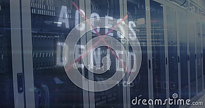 Image of acces denied text and data processing over server room Stock Photo