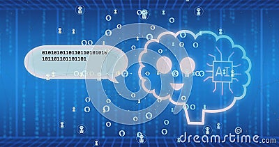 Image of ai data processing over binary coding on blue background Stock Photo