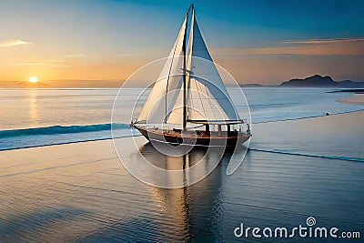 Sailboat Standing Serenely on the Beach at Dusk Stock Photo