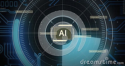 Image of ai text and data processing over scope scanning Stock Photo