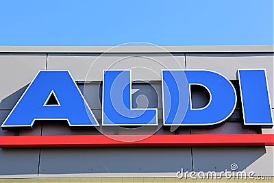 An image of a aldi supermarket Logo - Luegde/Germany - 10/01/2017 Editorial Stock Photo