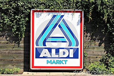 An image of a ALDI supermarket logo - Minden/Germany - 07/18/2017 Editorial Stock Photo