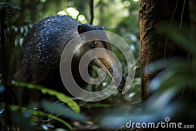 Image of anteater in the forest on natural background. Wild Animals. Illustration. Generative AI Stock Photo