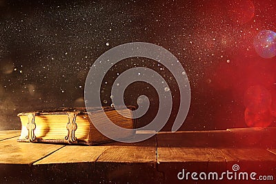 Image of antique books, with brass clasps. fantasy medieval period and religious concept Stock Photo