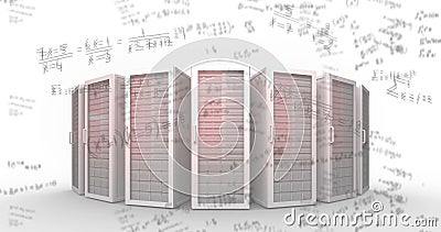 Image of architecture buildings plan rotating and mathematical formulae floating above Stock Photo