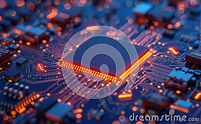 Image Artificial intelligence 3D microchip with AI letters, expansive network concept Stock Photo