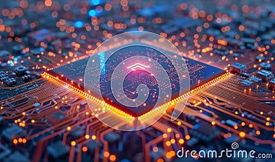 Image Artificial intelligence 3D microchip with AI letters, expansive network concept Stock Photo