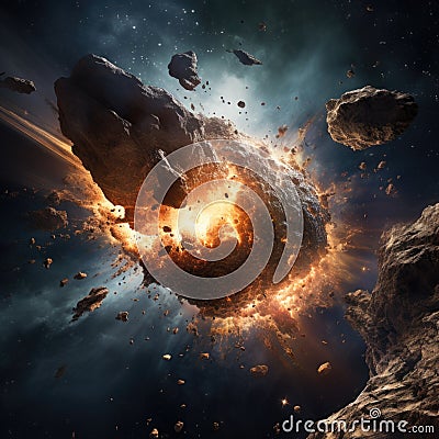 Image of an asteroid explosion in space Stock Photo