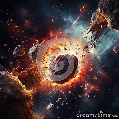 Image of an asteroid explosion in space Stock Photo