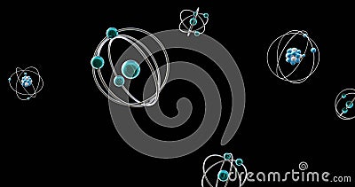 Image of atom models spinning on black background Stock Photo