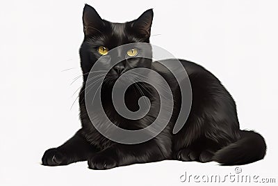 Image of attractive black cat sitting on white background. Pet. Animals. Illustration, generative AI Stock Photo