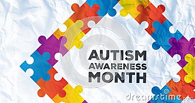 Image of autism awareness month in frame formed with autism awareness month puzzles Stock Photo