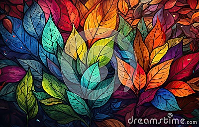 Image of autumn-colored leaves for downloading as a wallpaper, perfect for autumn and nature. Generative AI Stock Photo