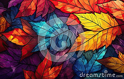 Image of autumn-colored leaves for downloading as a wallpaper, perfect for autumn and nature. Generative AI Stock Photo