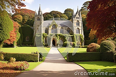 An Autumn view of the Church in the grounds of Lanhydrock near Bodmin, Cornwall, England, UK made with Stock Photo