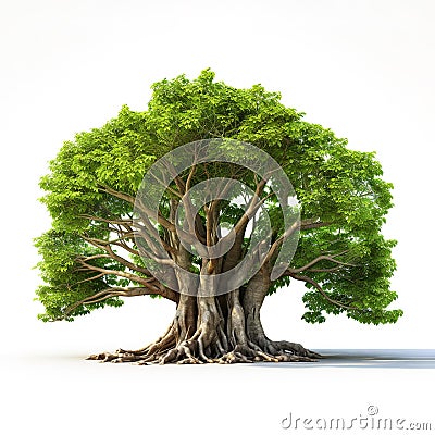 Image of banyan tree on white background. Nature. Illustration, Generative AI Stock Photo