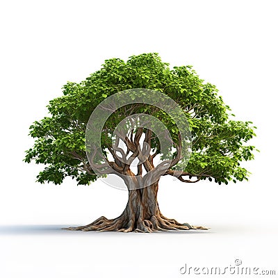 Image of banyan tree on white background. Nature. Illustration, Generative AI Stock Photo