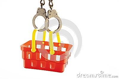 Image of basket handcuffs white background Stock Photo