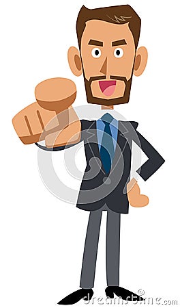 Bearded brown businessman pointing fingers Vector Illustration