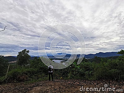 Image of beautiful green landscape from peak Bukit Merah Karambunai,Sabah. Editorial Stock Photo