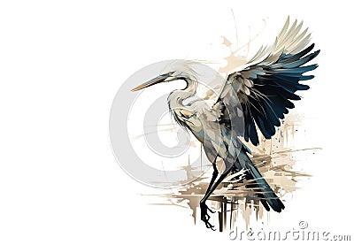 Image of beautiful watercolor painting of an egret. Bird, Wildlife Animals, Illustration, Generative AI Stock Photo